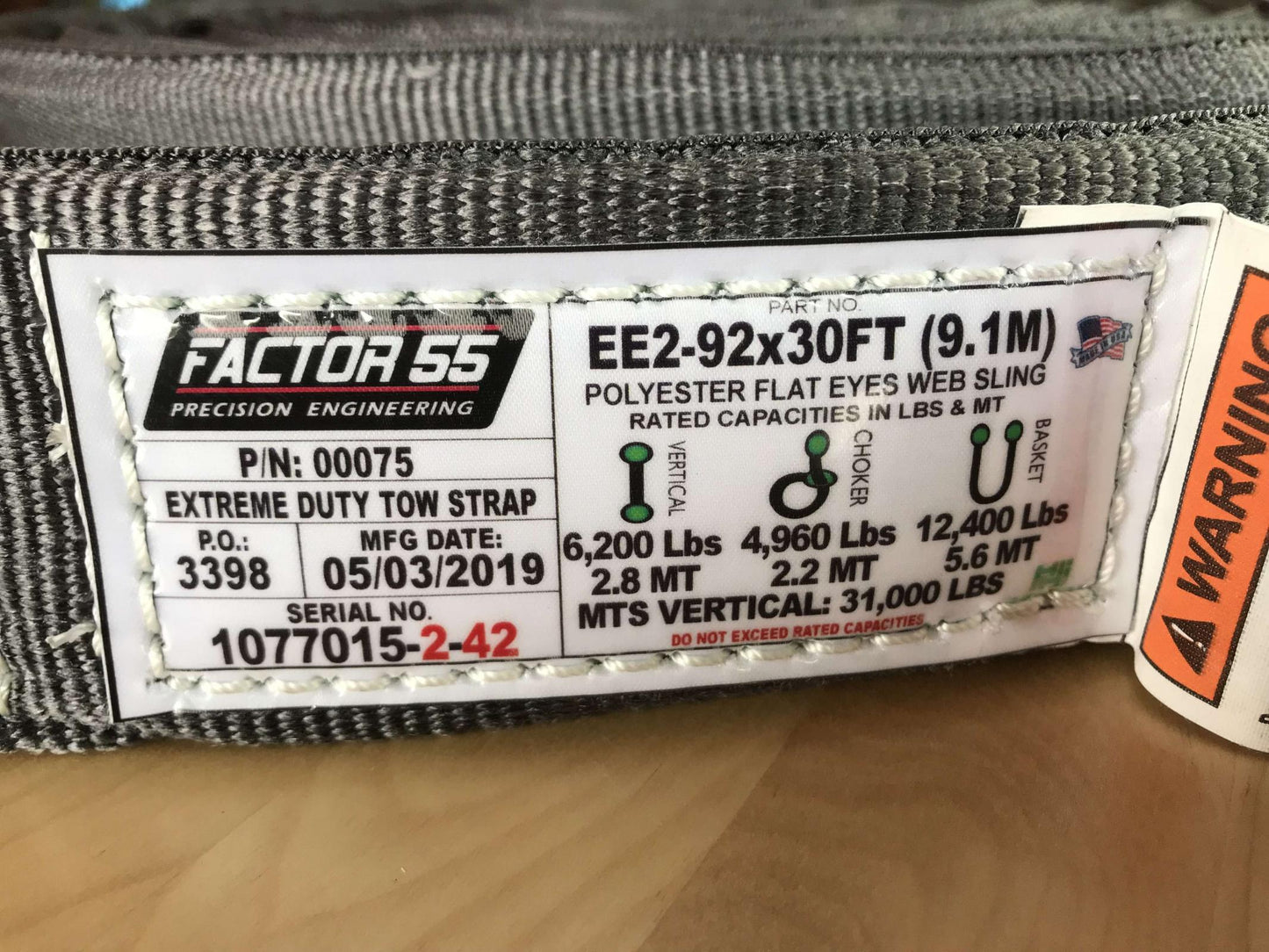 30 Foot Tow Strap Extreme Duty 30 Foot x 2 Inch Gray Factor 55